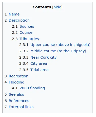wikipedia with a table of contents inline