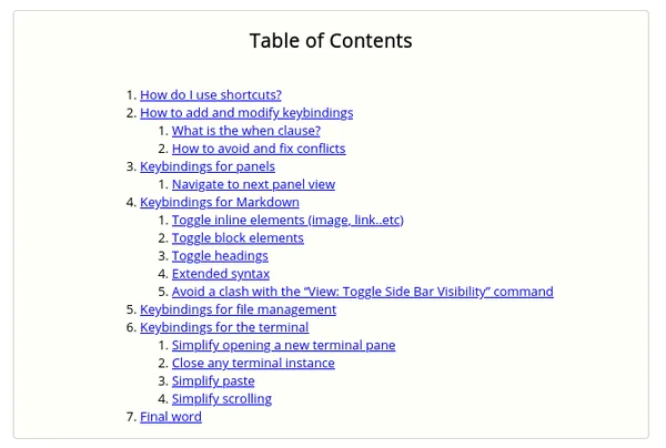 toc with basic styles