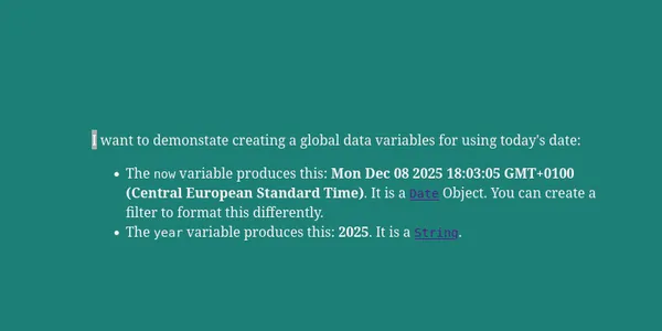 example of using now and year variables