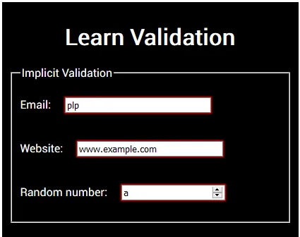 invalid data highlighted with red outline