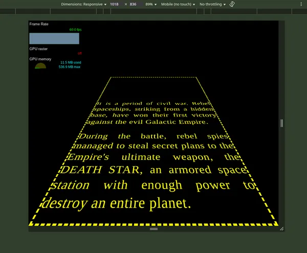 frame rate of 60 per second shown in chrome dev tools