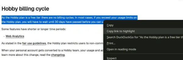 a page is open in Chrome with a section of text is highlighted and a context menu is shown with the mouse hovering over the option that says: copy link to highlight