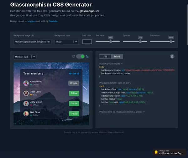 Glassmorphism CSS generator