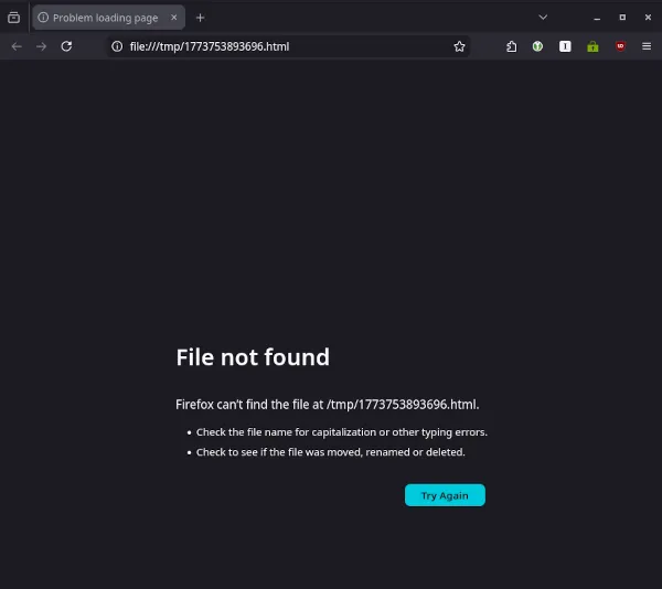 A temporary HTML file failing to be opened in firefox