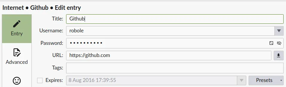 github entry in my database