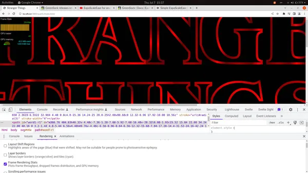 turn on frame rendering stats in chrome devtools
