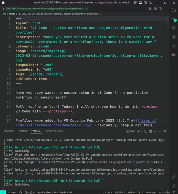 Editing a markdown file with my current config