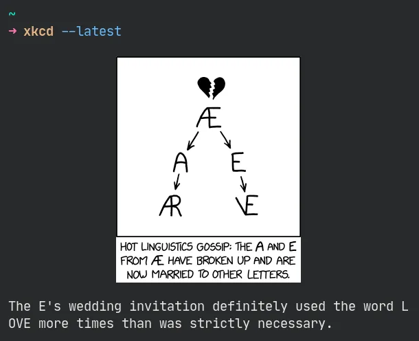 xkcd command that shows the latest comic and shows the subtitle