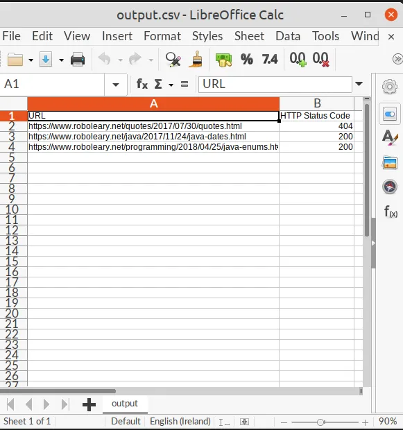 viewing output.csv file in libreoffice calc