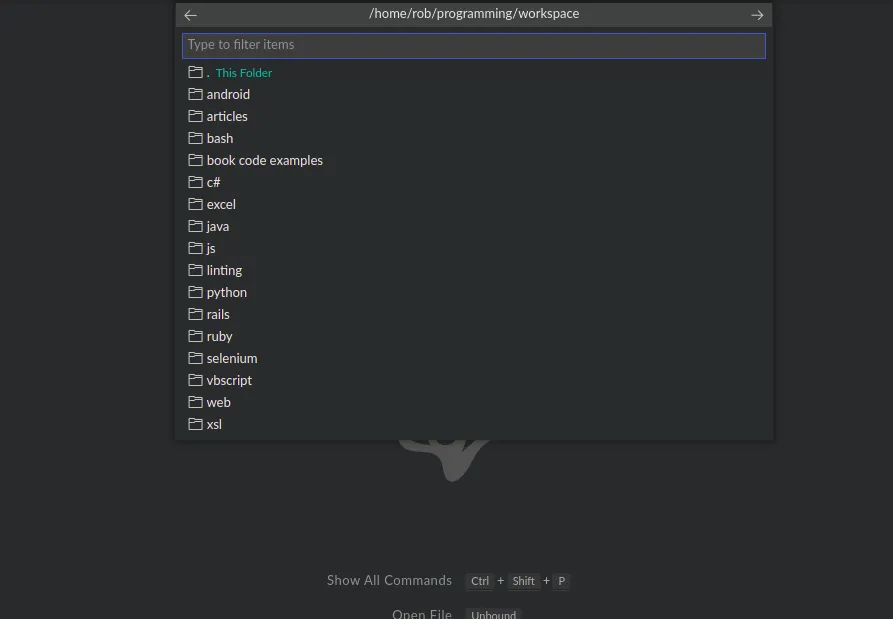 vscode file bunny open folder command