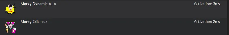 activation time of marky dynamic and marky edit in running extensions view