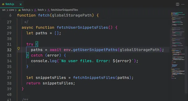 The floating minimap of VS Code for a JavaScript file.