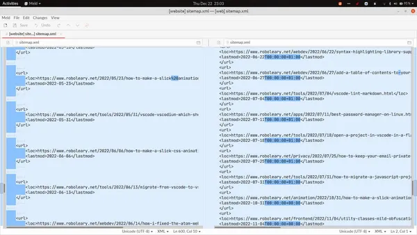 visual comparison of sitemap files in meld visual diff tool