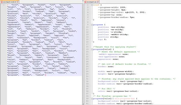 word count for css code snippet