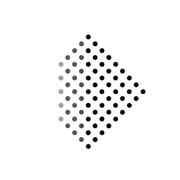 A grid of dots is arranged in a diamond shape. The dots have colors going from white to near white to grey to black, from left to right.