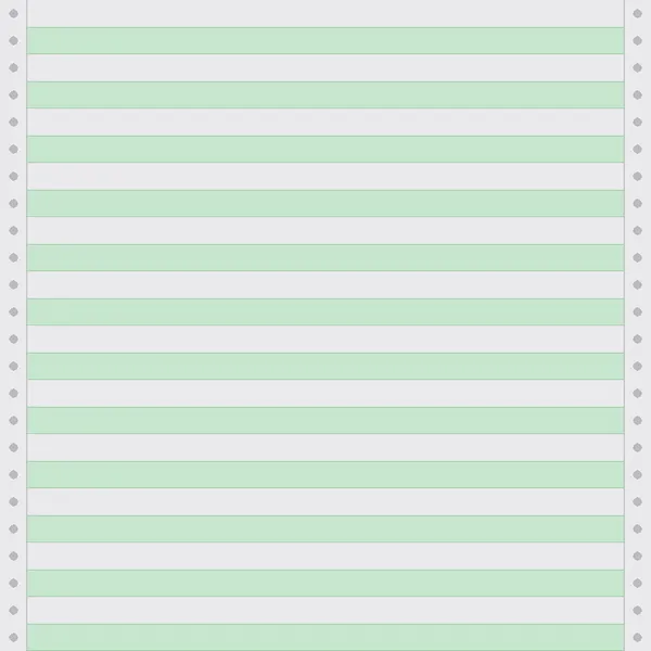 Printer paper for a dot matrix printer with white and green stiped lines and a perforated strip on the sides.