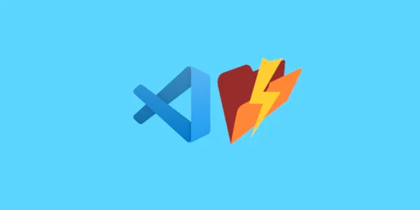 A vscode logo is next to an open folder with a lightning bolt next to it.