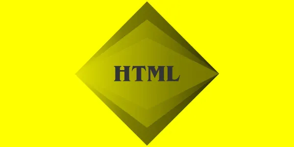 A diamond shaped HTML logo with a greenish hue set against a yellow background.