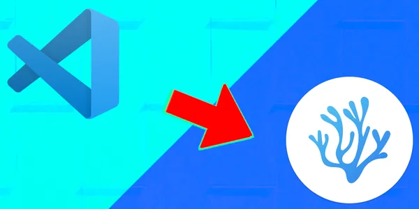 A big red arrow point from the VS Code logo to the VS Codium logo.