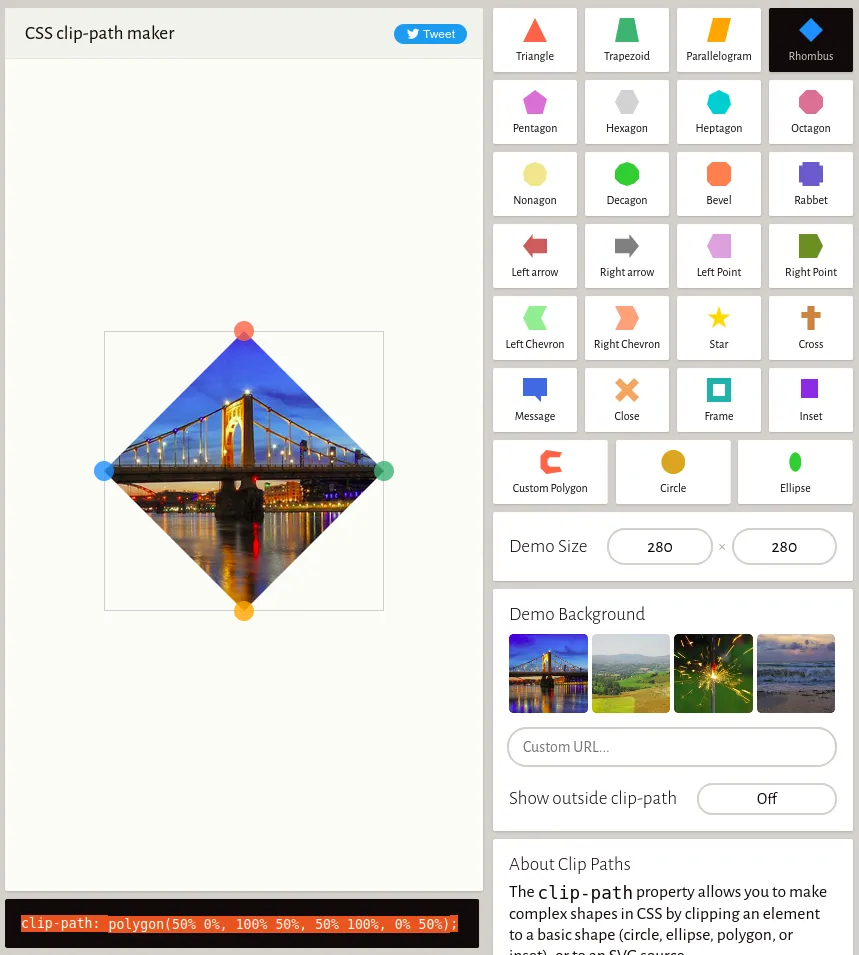 get a clip-path snippet from clippy clip-path editor
