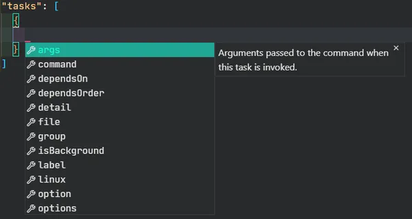 intellisense in tasks.json
