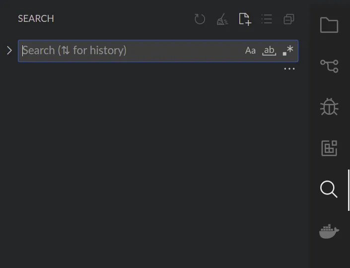 view of search panel in sidebar in vs code