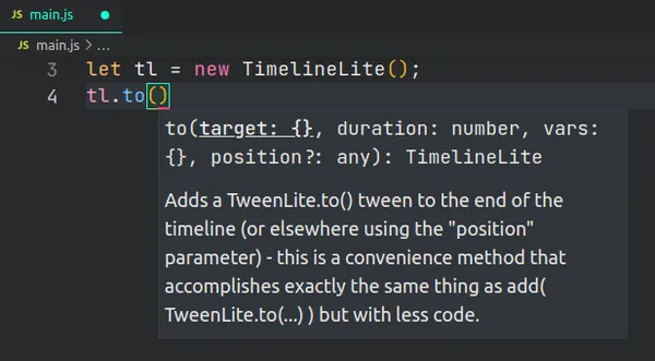 intellisense for gsap