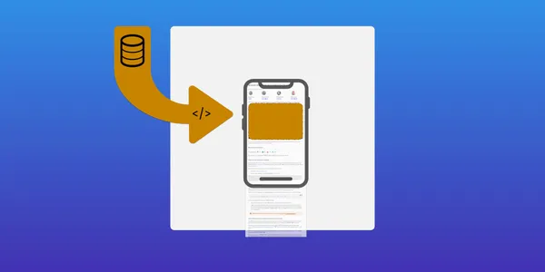 An arrow from a server is inserting a box into a webpage that is displayed on a mobile screen.
