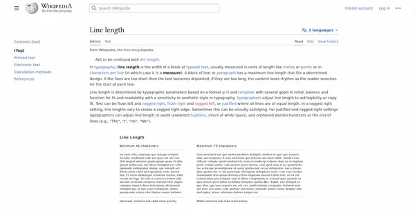 screenshot of wikipedia page for 'line height' to demonstrate the new design