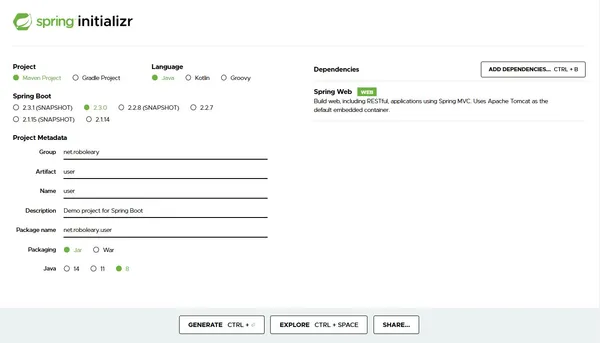 Spring Initializr configuration