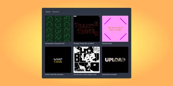 A grid of 6 demos are shown. Each demo has a preview image and a title.