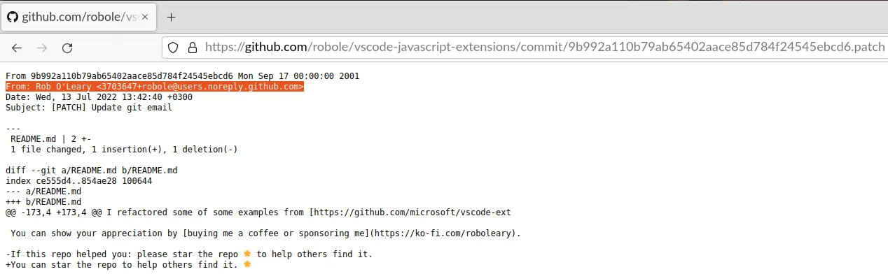 commit metadata summary on github
