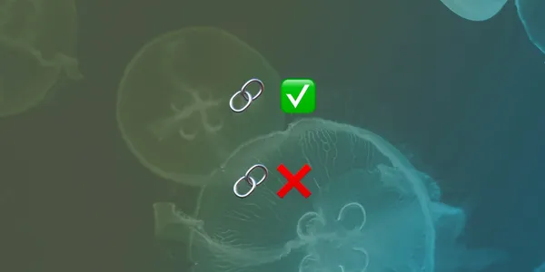 A chain link with a green check mark and a chain link with a red x are in the center of the image.